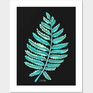 fern leaf turquoise Posters and Art